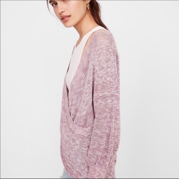 Express Purple Front Wrap Tunic Knit Sweater Top - Picture 6 of 7